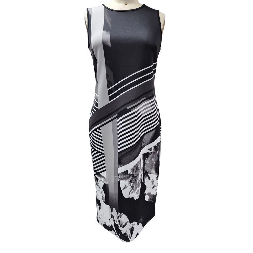 Apt 9 Polyester Spandex Dress Black/Gray/ White Sz 14 Body Con